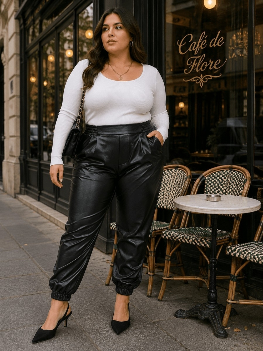 Plus-Size Black Faux Leather Jogger Pants - Womens